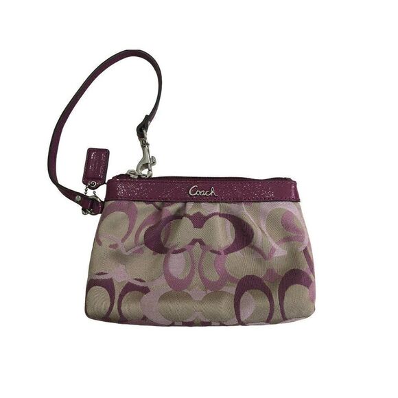 Coach Ashley Purple Wristlet Purse Canvas Leather Trim - Picture 1 of 3